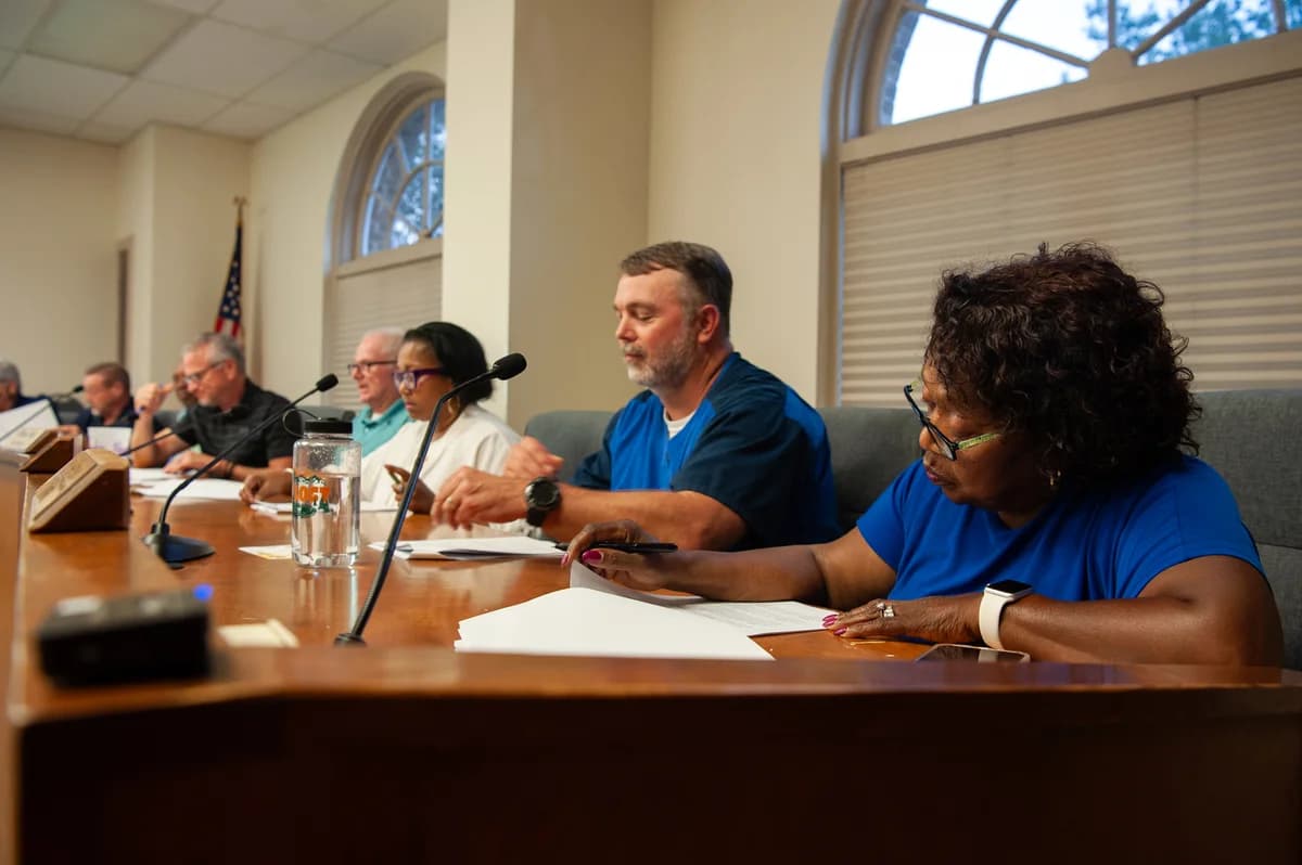 Dr. Linda Clark, right, takes part in a Hope City Board of Directors meeting in Hope, Ark. on Sept. 5, 2023. Photo by Rory Doyle.
